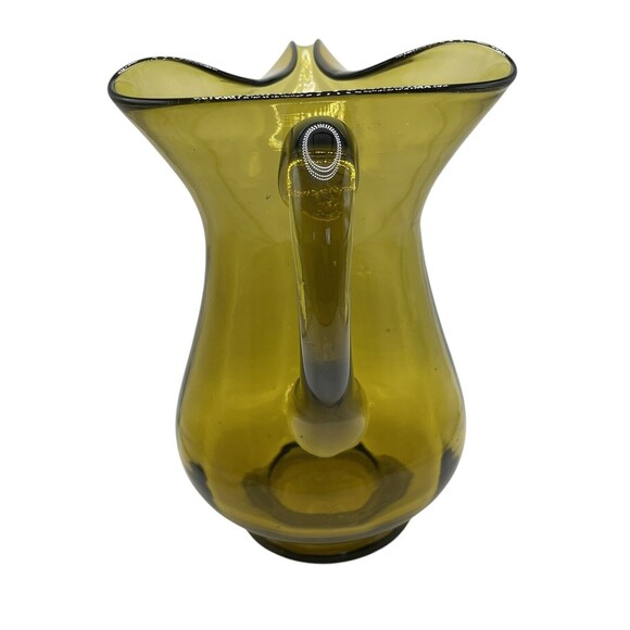 Vintage Emploi Yellow Translucent 64 Oz Hand Blown 10" Glass Pitcher Italy Used - Picture 3 of 7